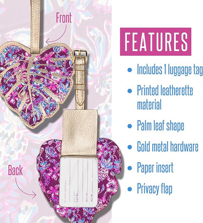 Lilly Pulitzer Shaped Luggage Tag with Secure Strap, Durable Vegan Leather, Colorful Suitcase Identifier for Travel, Amarena Cherry
