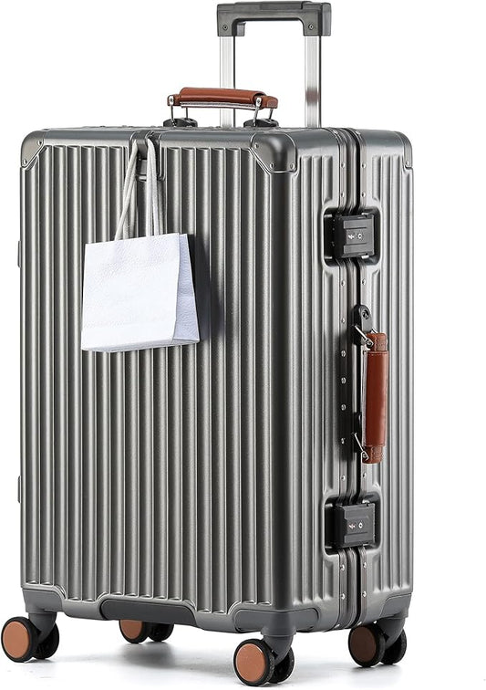 20 Inch Carry On Luggage with Leather Handle, PC Zipperless Suitcase with Spinner Wheels and TSA Locks, 22x14x9 Airline Approved Luggage for Travel, Grey