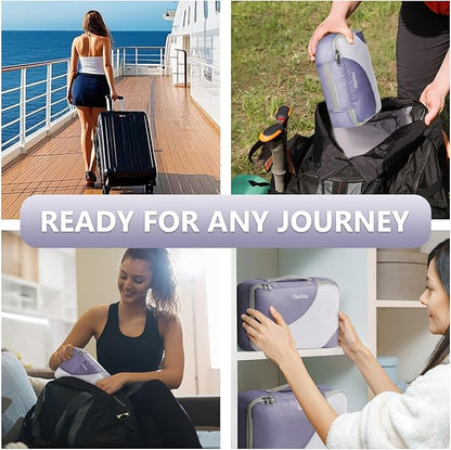8 Set Packing Cubes for Travel, Gifts for Women Mom,Anti-Tearing Suitcase Organizer for Luggage with Shoe & Hanging Toiletry Bag,OlarHike Vacation Essentials & Accessories for Cruise Ship, Purple Gray