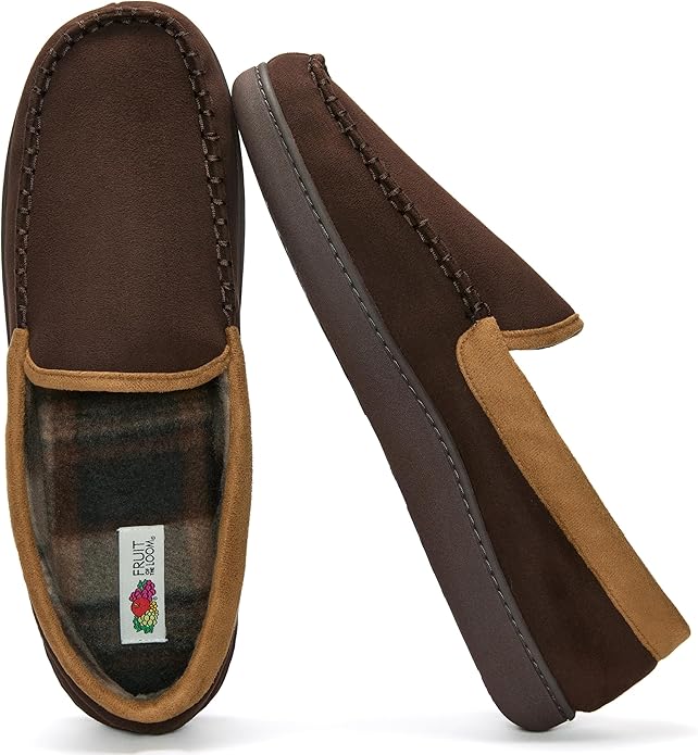 Fruit of the Loom Men’s Memory Foam House Slippers Indoor Outdoor – Microsuede Venetian Cozy Warm Men’s Slippers Plush House Shoes, Sizes 7-14