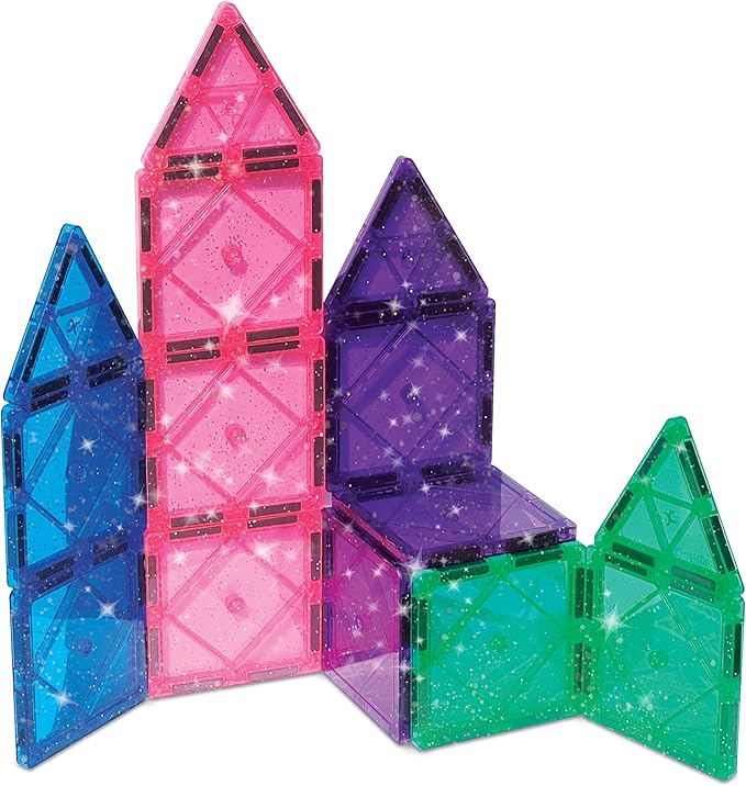 CreateOn Crayola Magnetic Tiles, Building Set for Kids, Magnetic Toys for Kids, Travel Toys, Classroom Sensory Toy Blocks, STEM & Montessori Tools for Boys & Girls Ages 3+, 14-Piece Set (Glitter)