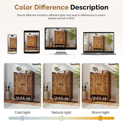 Entrance Shoe Cabinet with Doors,6-Tier Farmhouse Shoe Storage Organizer with Adjustable Shelves Holds 18-24 Pairs and Metal Legs, Entry Organizer Entryway, Living Room (Rustic Brwon)