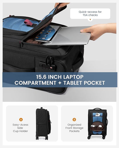 Carry On Luggage 22x14x9 Airline Approved, 22-Inch Suitcases with Spinner Wheels, Softside Carry-on Luggage with TSA Lock for Men Women Business Trip, Lightweight Large Capacity Luggage for Travel