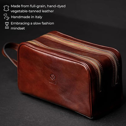 Time Resistance Leather Cosmetic Bag Toiletry Italian Classy Dopp Kit