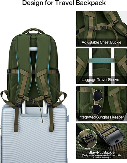 MILADA Expandable Travel Backpack 28L to 39L, TSA-Approved Carry On Backpack with 17 Inch Laptop Compartment, School Business Work Backpack for Men & Women, Green