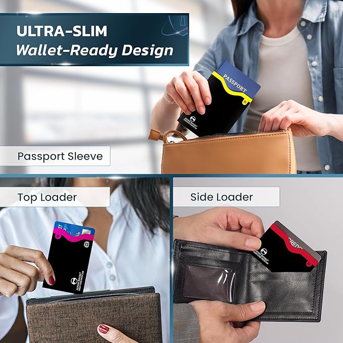 RFID Blocking Credit Card Sleeves 18-Piece Set – 14 Color-Coded Card Protectors with 4 Passport Holders – Slim Water-Resistant Anti-Theft Protection for Travel