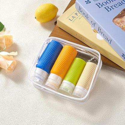 Leak-Proof travel bottles for toiletries Set, Reusable Squeezable BPA-Free Silicone Containers, TSA Approved, Refillable for Shampoo, Conditioner, Lotion, and Body Wash – Travel Essentials