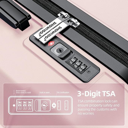 SHOWKOO Luggage Sets Expandable PC+ABS Durable Suitcase Sets Double Wheels TSA Lock Pink 3pcs