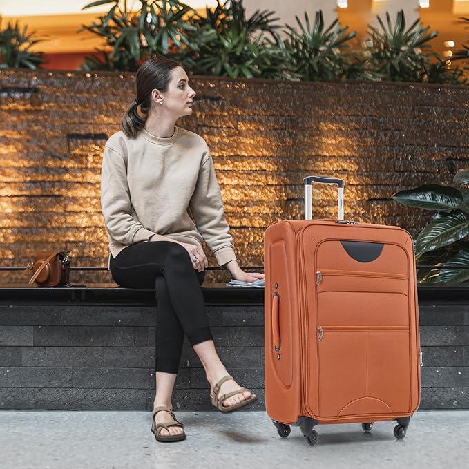 Merax Softside Luggage Set, Travel Suitcase Expandable Lightweight, 3 Piece Luggage Sets with Spinner Wheels 22" 26" 30" Suitcase with TSA Lock (Orange)
