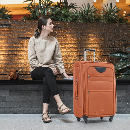 Merax Softside Luggage Set, Travel Suitcase Expandable Lightweight, 3 Piece Luggage Sets with Spinner Wheels 22" 26" 30" Suitcase with TSA Lock (Orange)