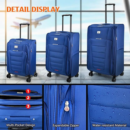 Verdi Softside Expandable 24 Inch Luggage with Spinner Wheels Lightweight Suitcase (Navy, Checked-Large 24-Inch)