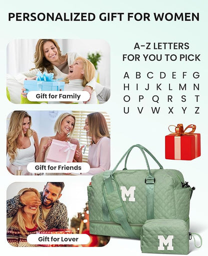 Monogrammed Gifts for Women-Initial Travel Bag with Shoe Compartment, Personalized Weekender Bag, Monogram Overnight Bag for Women, Girl Duffel Bag with Makeup Bag (Letter Y)