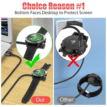 AGVEE 1.5ft Short Charger for Garmin Watch, L-Shape Charging Cable for Fenix, Forerunner, Vivoactive, Instinct, Venu, Tactix, Approach, D2, Quatix Series, Right Angle Braided, Black