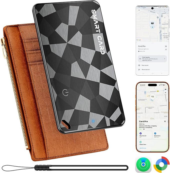 【for iOS&Android】 Airtag Wallet Tracker Card, Ultra-Thin Smart Card, Credit Card Size Bluetooth Tracker for Wallet Passport, Works with Apple Find My & Google Find Hub, Wireless Charging, Loud Alarm