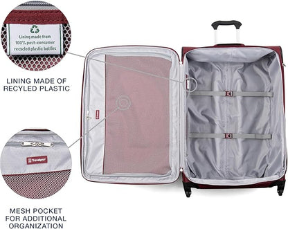 Travelpro Maxlite 5 Softside Expandable Luggage with 4 Spinner Wheels, Lightweight Suitcase, Men and Women, Burgundy, Checked-Large 29-Inch