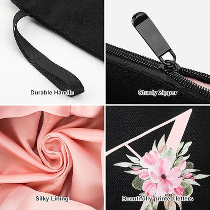 Vavabox A-Z Personalized Makeup Bag, Birthday Gifts for Women Mom, Gifts for Best Friend, Bride Bridesmaid Cosmetic bag (H, Black)