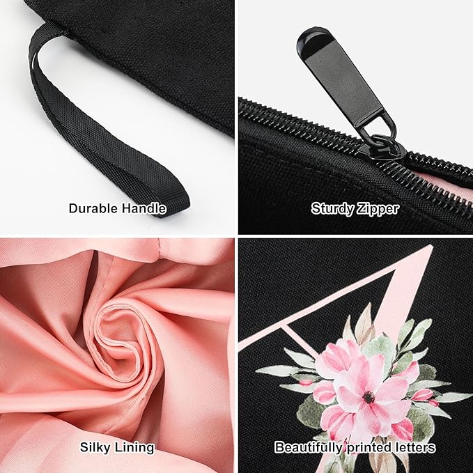 Vavabox A-Z Personalized Makeup Bag, Birthday Gifts for Women Mom, Gifts for Best Friend, Bride Bridesmaid Cosmetic bag (F, Black)