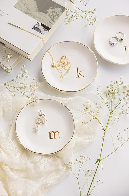 COLLECTIVE HOME - Ceramic Jewelry Tray, Decorative Trinket Dish for Rings Earrings Necklaces Bracelet Watch Keys, Birthday Mother's Day Christmas Gift for Women, 4.75", White Surface (P)