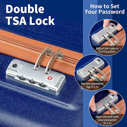 Karl home Luggage Sets 3 Piece, ABS Hardside Suitcase Set with Double Spinner Wheels & TSA Lock for Travel Business, 3-Piece Set (20/24/28), Navy Blue & Brown