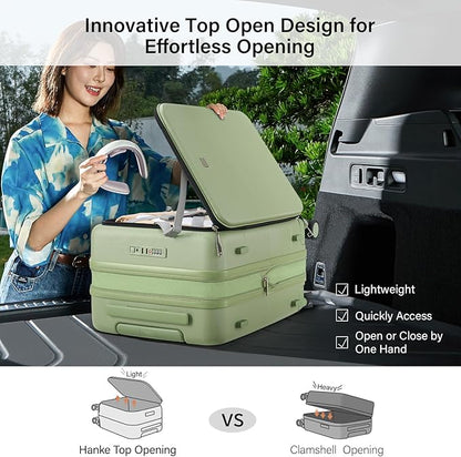 Hanke Hardside Expandable Checked Luggage, 24 Inch Top Opening Trunk Luggages with Spinner Wheels, All-PC Hard Shell Suitcase, Lightweight TSA Checked-Medium(Bamboo Green, 83L)
