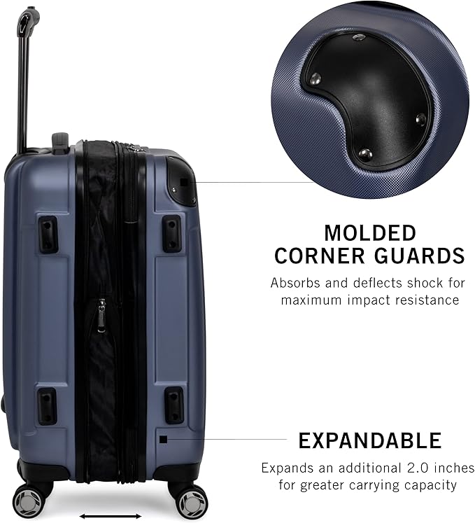Kenneth Cole REACTION Renegade Luggage Expandable 8-Wheel Spinner Lightweight Hardside Suitcase, Smokey Purple, 24-Inch Checked