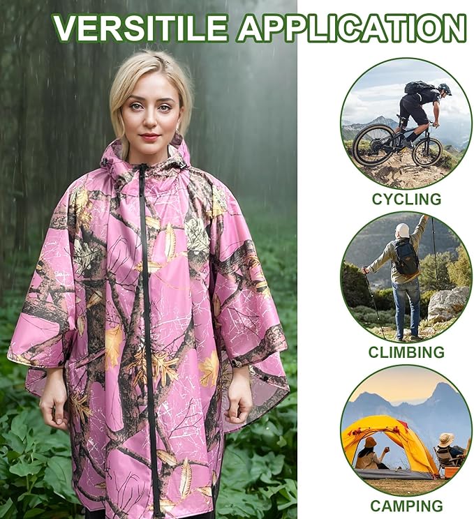 Hooded Rain Ponchos for Adult - Rain Coat and Rain Jacket with Waterproof Pocket and Zipper