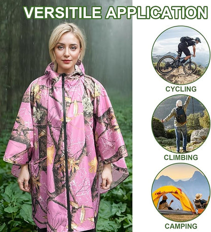 Hooded Rain Ponchos for Adult - Rain Coat and Rain Jacket with Waterproof Pocket and Zipper
