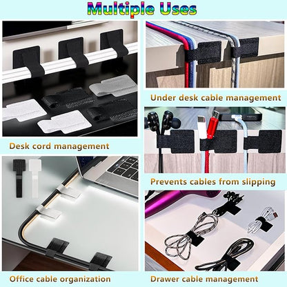 Desk Cable Management, Wire Organizers for Cords - Upgrade 48 PCS Grey Sticky Back Self Adhesive Cable Ties, Hook and Loop Straps for Home or Office Use