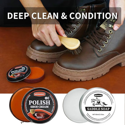 Black Brown Shoe Polish Kit Saddle Soap Mink Oil Leather Boot Shoe Shine Kit Conditioner Cream Wax Care Clearner Set