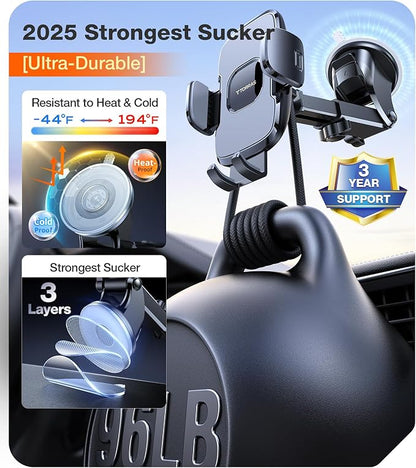 TORRAS Military-Grade Phone Holders for Your Car【96+LBS Strongest Suction】Car Phone Holder Mount, Ultra-Durable Cell Phone Car Mount Truck for Dashboard Windshield Vent for iPhone 17 16 15 Pro Max Air