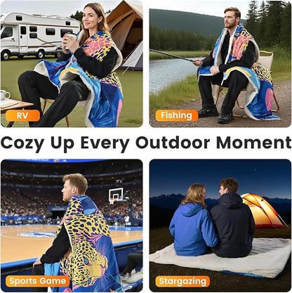 WOOMER Heated Blanket Battery Operated 50x70 Inches, 15000mAh Cordless Electric Blanket with 3 Heat Settings, Waterproof Portable Rechargeable Heating Blanket for Outdoor Camping Travel, Cheetah