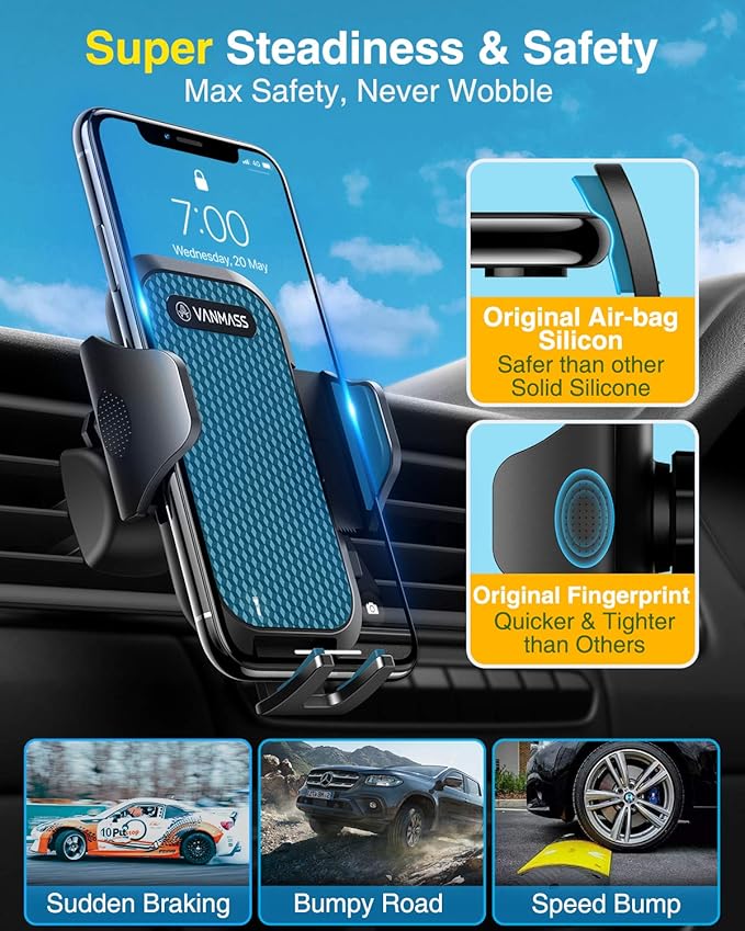 VANMASS [Pro Version] Universal Car Phone Mount [2025 Super Suction Cup] Phone Holder for Car, Cell Phone Car Mount for Windshield Dash Vent Truck Stand for iPhone 17 Pro Max 16 15 14 Samsung Android