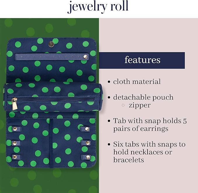 Kate Spade New York Travel Jewelry Case Organizer - Fabric Box for Women, Cute Organizer Holds Necklaces, Rings, Bracelets - Small Jewelry Roll (Sonnet Dot)