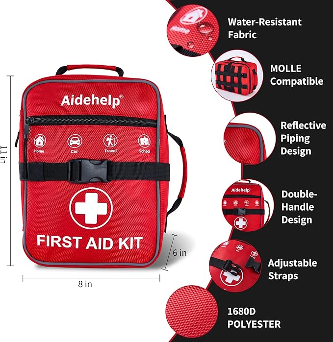 520 Pieces Premium First Aid Kit - Large Emergency Medical Kit for Survival, Car, Home, Travel, Camping, Backpack, Hiking, School (Red)