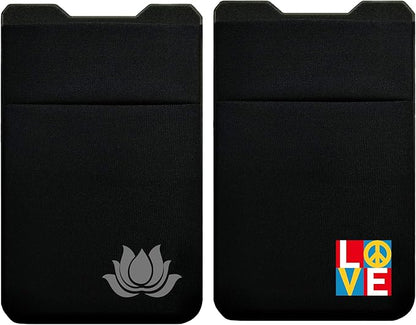 Gecko Travel Tech Double Pocket - Adhesive Card Holder - Cell Phone Pouch - Stick on Spandex Pocket - Carry Credit Cards and Cash (2 PACK - ENLIGHTENED - COMBO)
