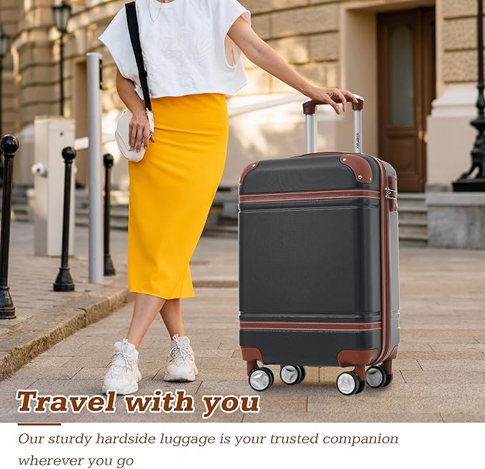 Merax Luggage Set,24 IN Hardside Suitcase with Duffel Bags,3 Piece Expandable Luggage with Spinner Wheels, Vintage Luggage with TSA Lock Lightweight,(Black)
