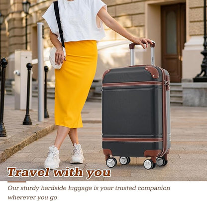 Merax Luggage Set,24 IN Hardside Suitcase with Duffel Bags,3 Piece Expandable Luggage with Spinner Wheels, Vintage Luggage with TSA Lock Lightweight,(Black)