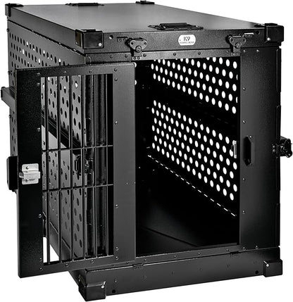 Heavy Duty Fully Collapsible Powder-Coated Aluminum Dog Crate - Large (Black)