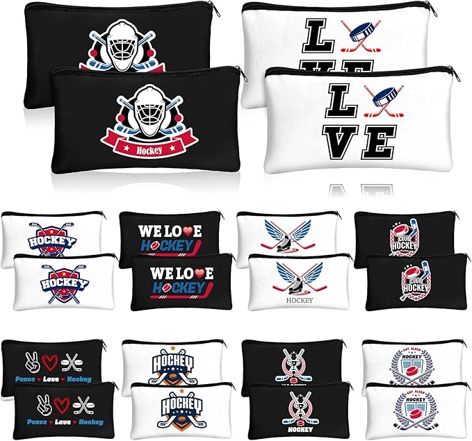20 Pcs Christmas Hockey Gifts Inspirational Makeup Bag for Women Hockey Lovers Players Ice Gifts Bags Cosmetic Travel Pouch for Women Mom Athletics Birthday