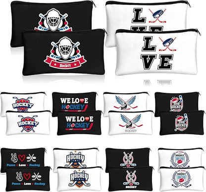 20 Pcs Christmas Hockey Gifts Inspirational Makeup Bag for Women Hockey Lovers Players Ice Gifts Bags Cosmetic Travel Pouch for Women Mom Athletics Birthday