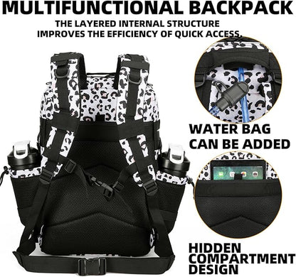 25L Tactical Backpack Military Tactical Backpack for Men and Women Small Assault Pack Outdoor Travel Hiking Camping Rucksack with Molle Webbing (White Leopard)