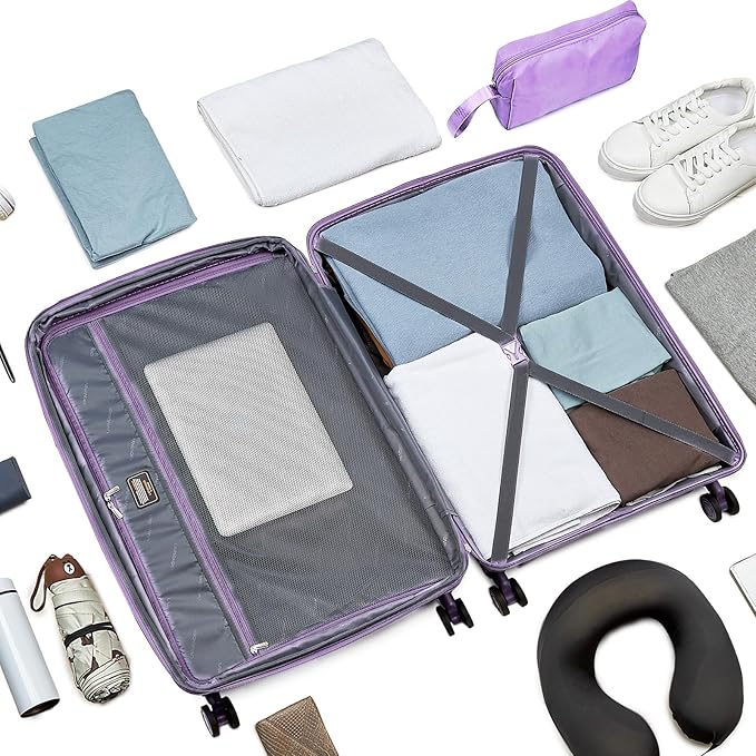 LARVENDER Carry On Luggage 22x14x9 Airline Approved, Expandable PP 20 inch Carry On Suitcases with Wheels, Lightweight Luggage Sets 3 Pieces for Women(LAVENDER/20/BP/TB)