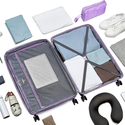 LARVENDER Carry On Luggage 22x14x9 Airline Approved, Expandable PP 20 inch Carry On Suitcases with Wheels, Lightweight Luggage Sets 3 Pieces for Women(LAVENDER/20/BP/TB)