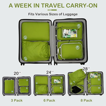 Cipway Compression Packing Cubes, Ultralight Luggage Organizer Bags with Laundry Bags and Clear Toiletries Bag, Travel Essentials for Carry on Suitcase (6 Piece,Green)