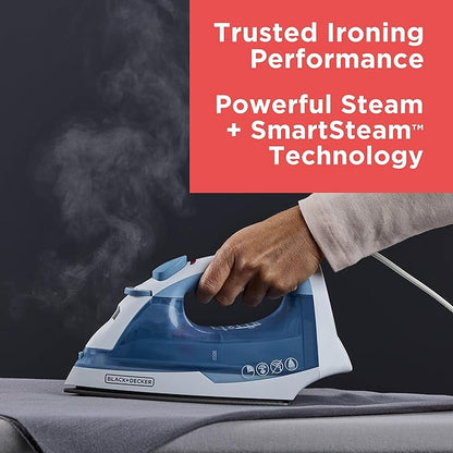 BLACK+DECKER Easy Steam Compact Iron for Clothes, Automatic Shutoff, Nonstick Plate, Light Weight, 1200 Watts