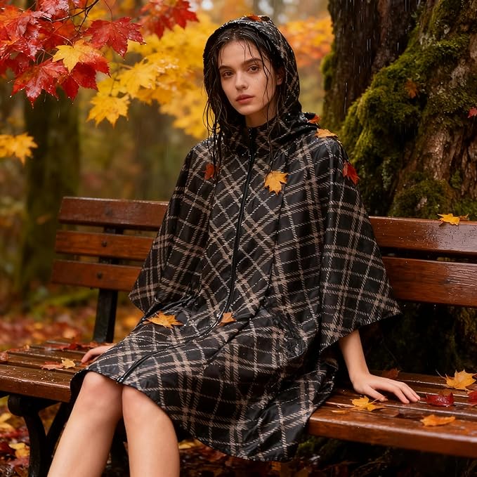 Hooded Rain Ponchos for Adult - Rain Coat and Rain Jacket with Waterproof Pocket and Zipper