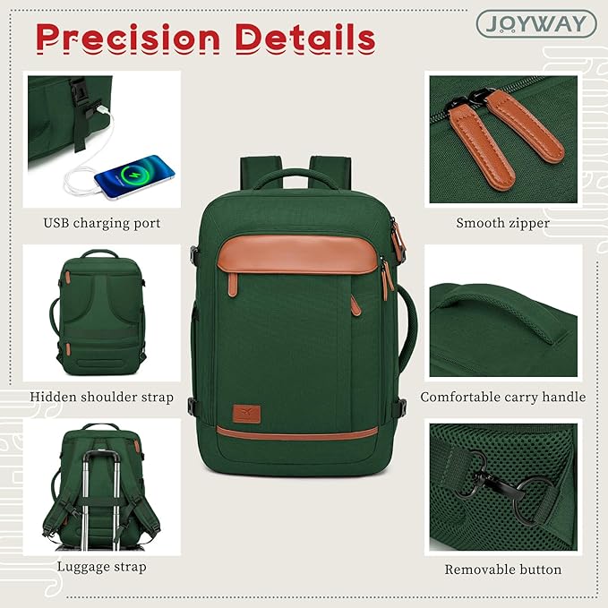 Joyway Expandable Carry on Luggage Sets Airline Approved, Lightweight Hard Shell 20 Inch Carry-on Suitcase with Spinner Wheels, Green Brown