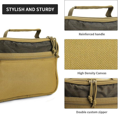 SUNRISING Tactical Toiletry Bag for Men - Hanging Travel Dopp Kit, Shaving Hygiene Organizer, Durable Bathroom Essentials for Short Trips & Camping Khaki（No molle）