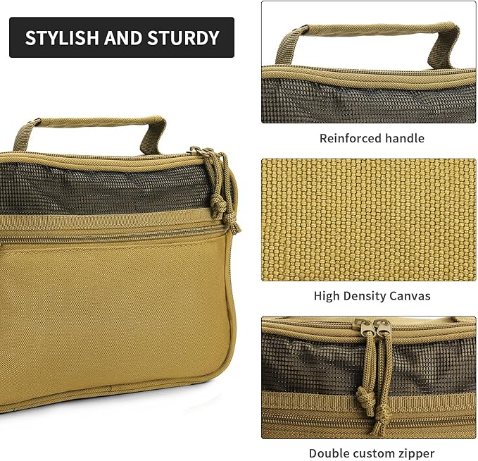 Toiletry Bag for Men Travel, Men's Hanging Toiletry Bag, Portable Dopp Kit Organizer with Hook - Shaving Bag, Tactical Travel Essentials Khaki（No molle）