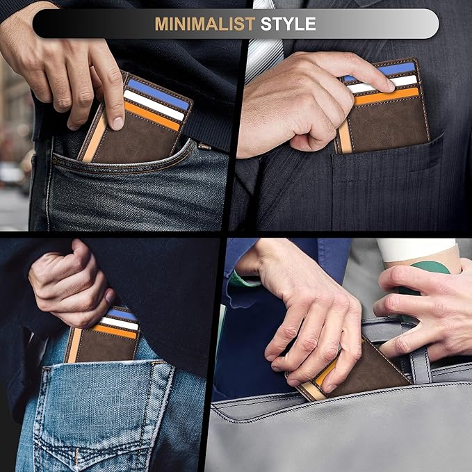 Travelambo Slim Wallet Front Pocket Minimalist Leather RFID Blocking Medium Size